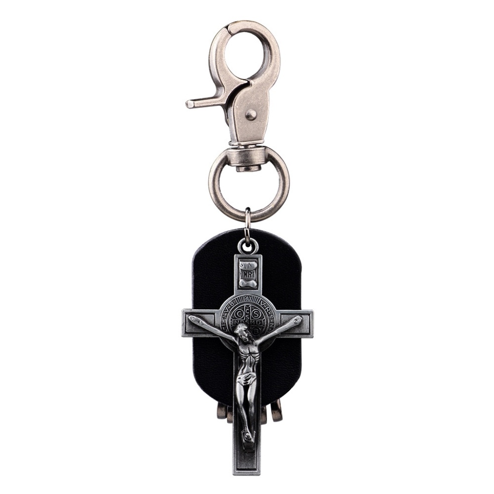 Metal Cross Leather Key Chain